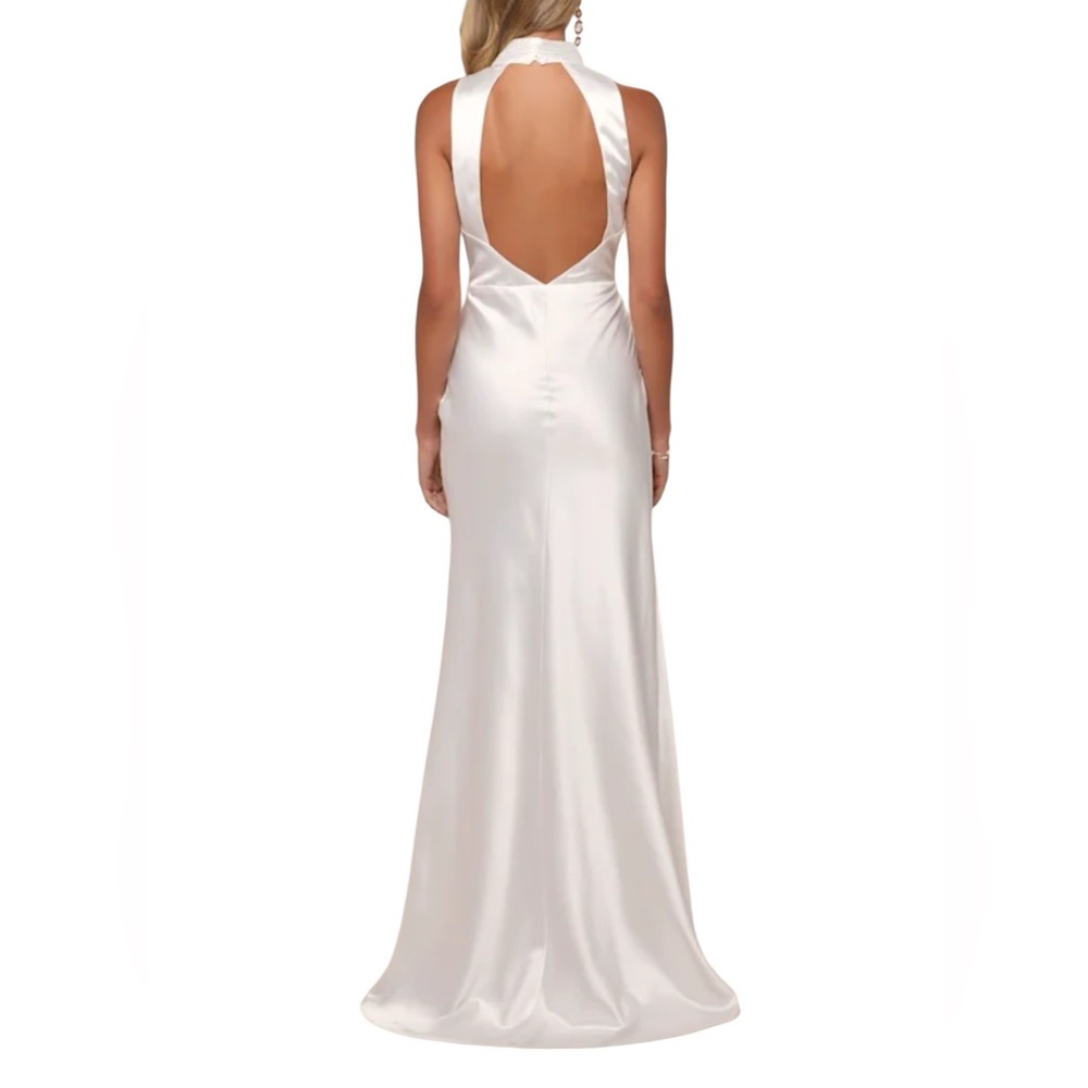 Lulus Gorgeous Vow White Satin Mock Neck Cowl Mermaid Maxi Dress - Picture 2 of 12